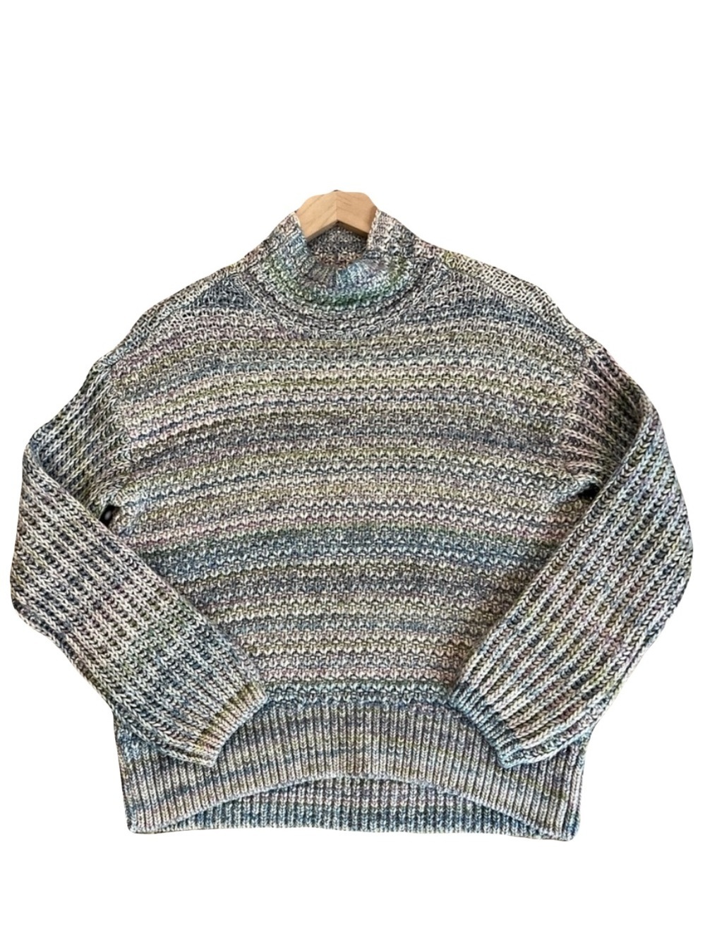 Club Monaco Space Dyed Mock Neck Sweater Chunky Knit Oversized Coastal Marled